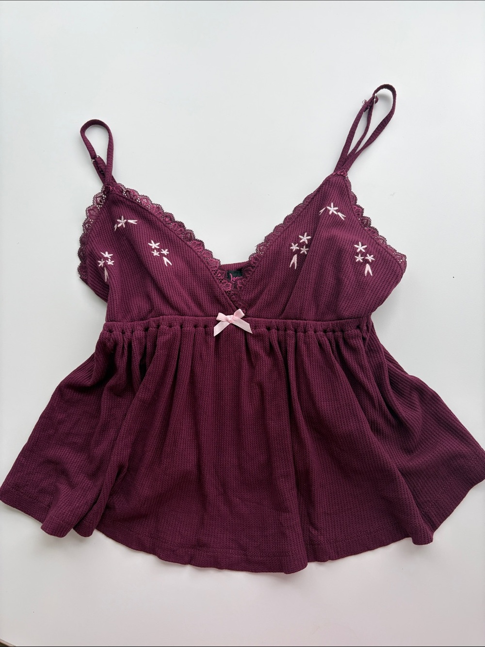 Lorena Rose S Burgundy Babydoll Cami Floral Embroidered Lace Y2K